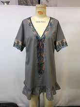 Vintage Floral Patchwork Short Sleeves H-Line Mini Dresses